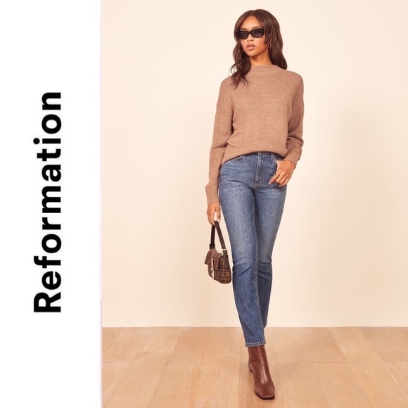 Reformation Sweater Elle Ribbed Marled Mock-Neck Yak Winter Toffee XS GUC - Picture 6 of 8